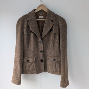 Agnona Women's Textured Wool Blazer Brown Size 48